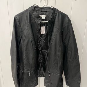 CJ Banks Faux Leather Black Jacket Size 1X